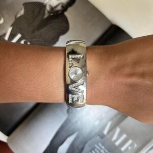 SILVER TONE NY&C QUARTZ LOVE BANGLE WATCH